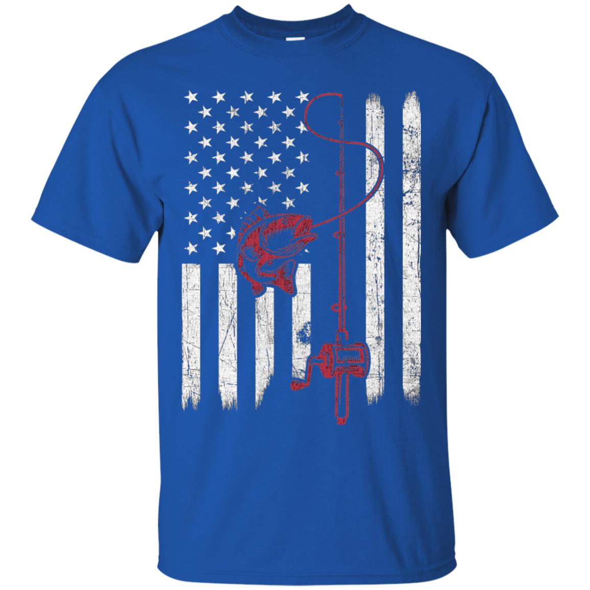 Vintage Fishing With American Flag Bass Fisherman T-shirt Royal