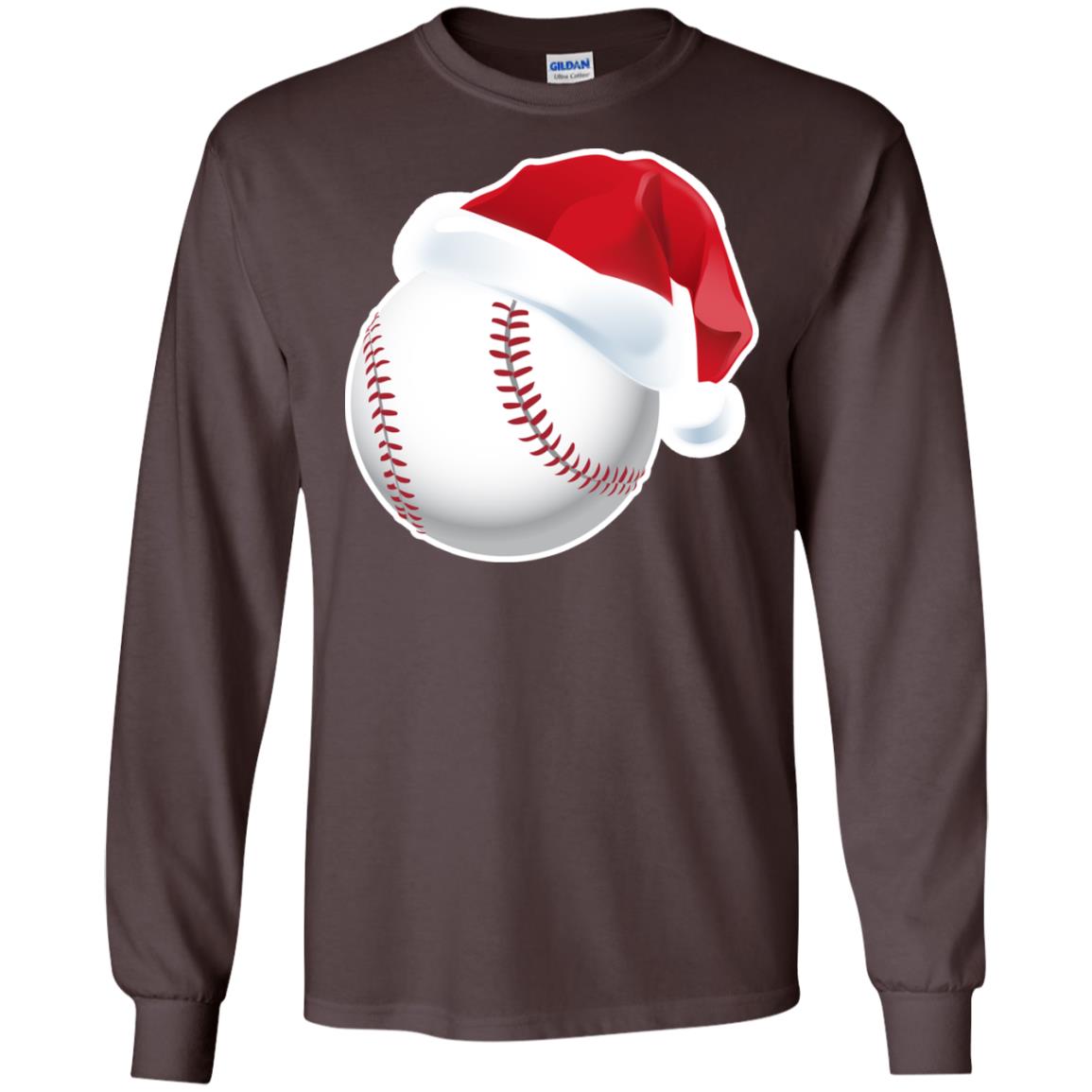 Baseball With Santa Claus Hat X-mas Shirt For Baseball Lovers Dark Chocolate