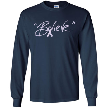 All Cancer Awareness Shirt Lavender Ribbon Believe Navy