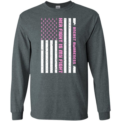 Breast Awareness His Fight Is My Fight Pink Ribbon Stars Flag Of Usa Shirt Dark Heather