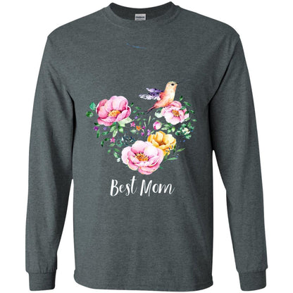 Best Mom Hummingbird Flower Heart Mommy Shirt Dark Heather