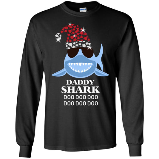 Daddy Shark With Santa Claus Hat Merry X-mas Family Shark Gift Shirt Black