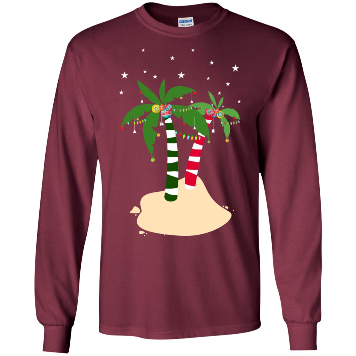 Decorated Tropical Coconut Tree Merry X-mas 2018 Gift Shirt Maroon