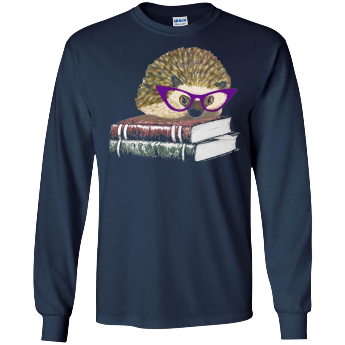 Adorable Hedgehog Book Nerd Gift Shirt Navy