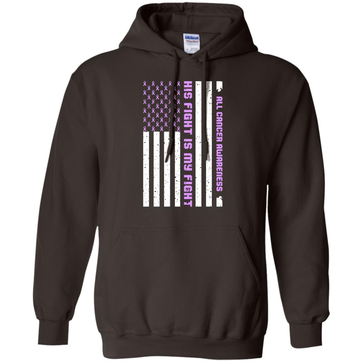All Cancer Awareness His Fight Is My Fight Lavender Ribbon Stars Flag Of Usa Shirt Dark Chocolate