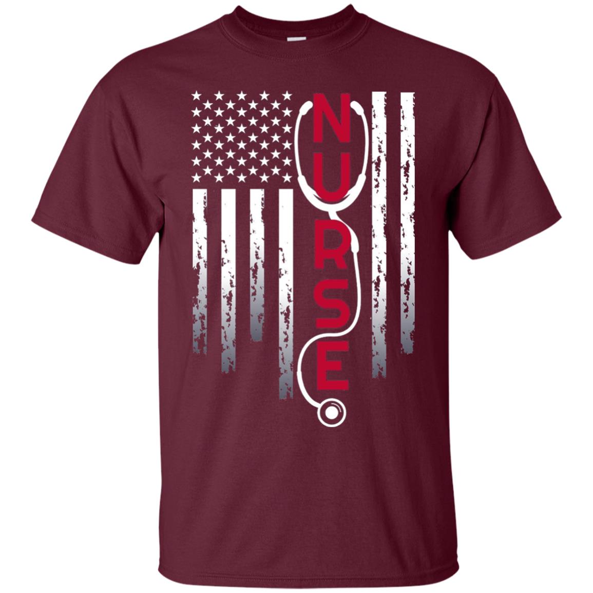 Patriotic Nurse With Flag T-shirt Stethoscope For Rn Lpn Maroon