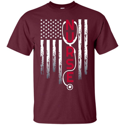 Patriotic Nurse With Flag T-shirt Stethoscope For Rn Lpn Maroon