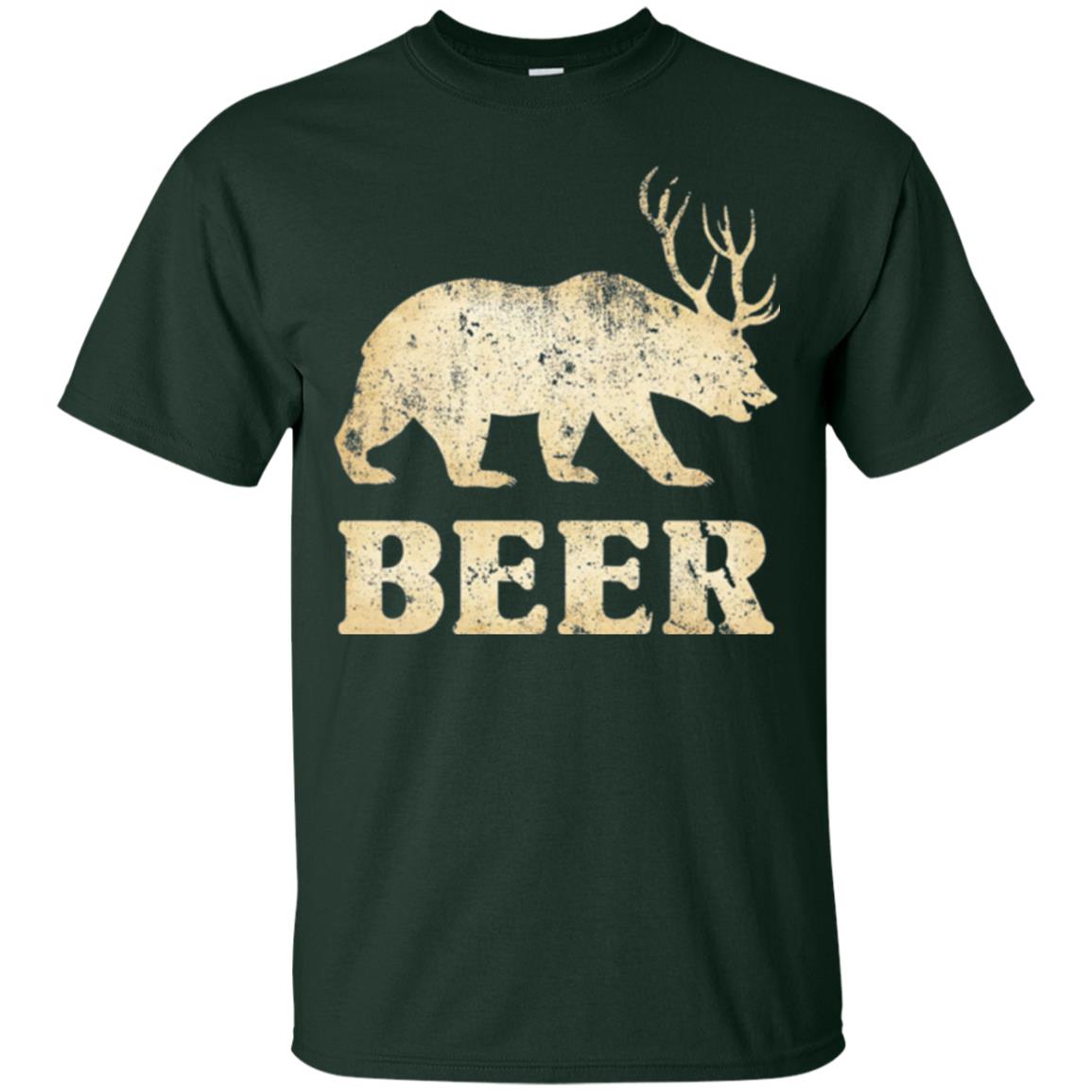Beer T-shirt Vintage Bear Deer Forest Green