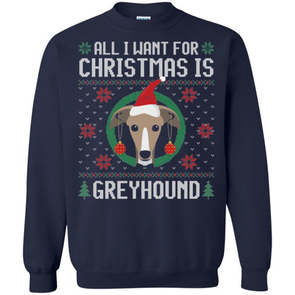 Chirstmas T-shirt All I Want For Christmas Is Greyhound Navy