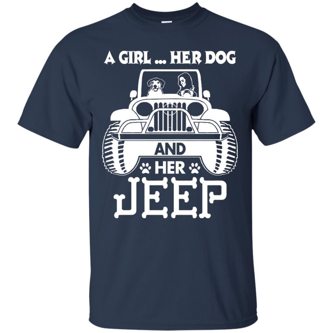 Dog Lover T-shirt A Girl Her Dog And Her Jeep Navy