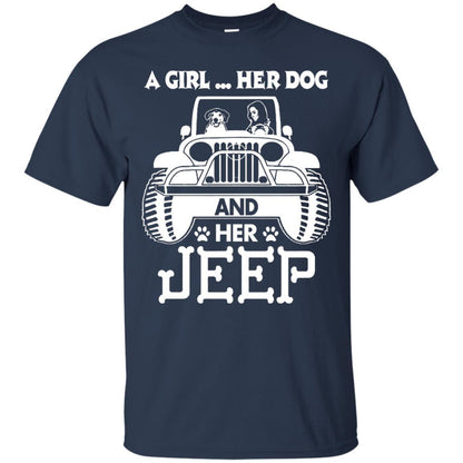 Dog Lover T-shirt A Girl Her Dog And Her Jeep Navy