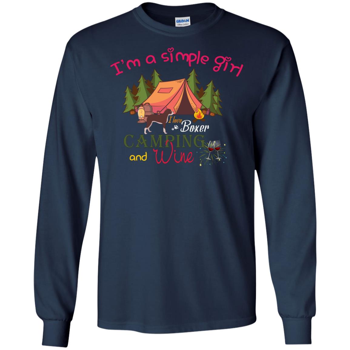 I’m A Simple Girl I Love Boxer Dog Camping And Wine Shirt Navy