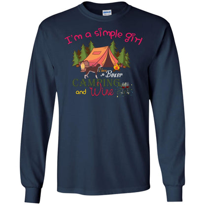 I’m A Simple Girl I Love Boxer Dog Camping And Wine Shirt Navy
