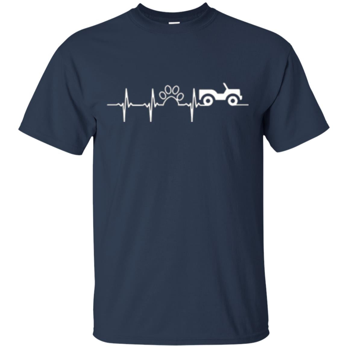 Cat Lovers T-shirt Jeep And Paw Heartbeat Navy