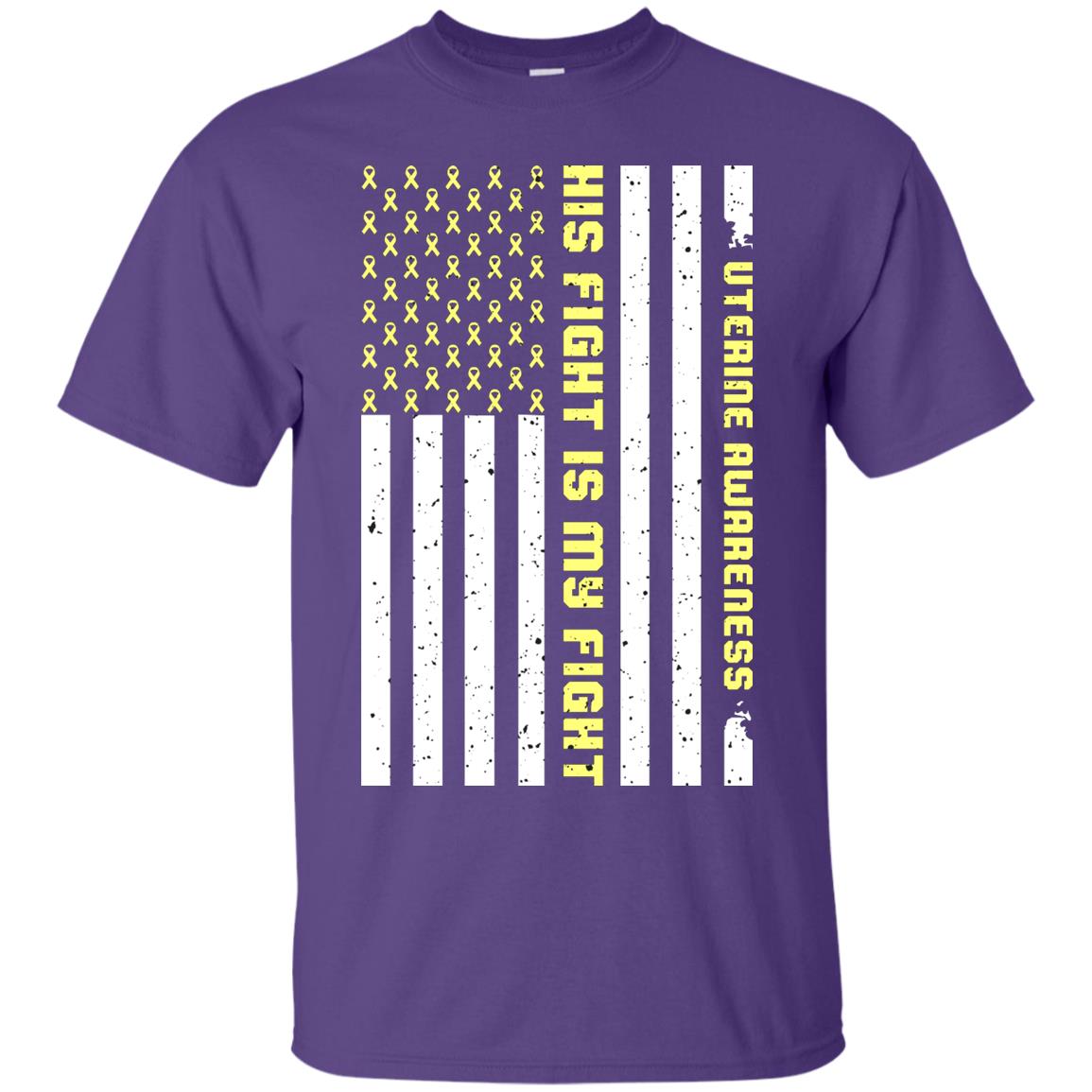 Uterine Awareness His Fight Is My Fight Peach Ribbon Stars Flag Of Usa Shirt Purple