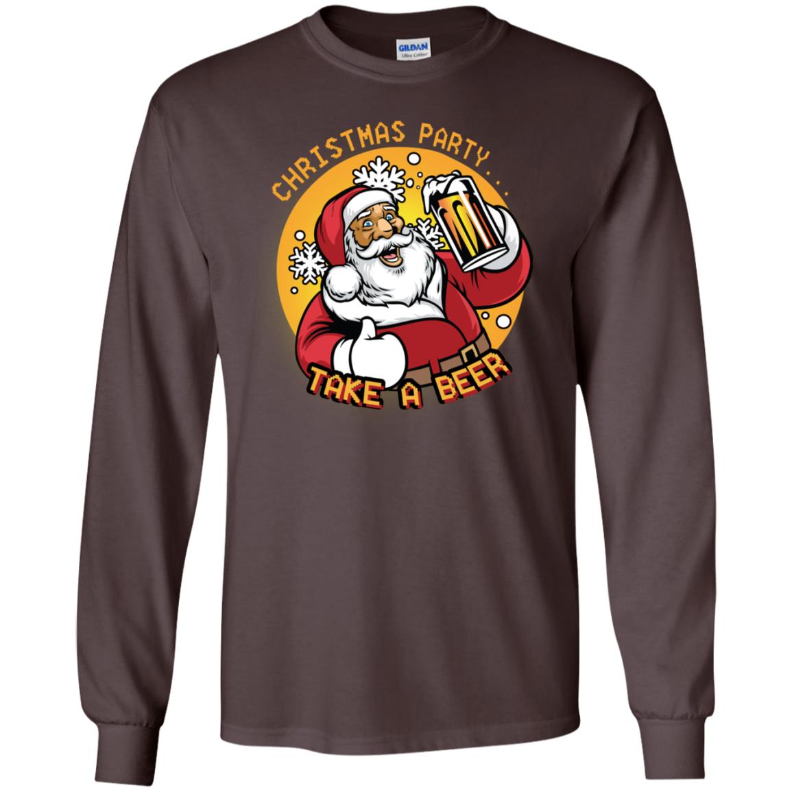Christmas Party Take A Beer Santa X-mas Gift Shirt Dark Chocolate