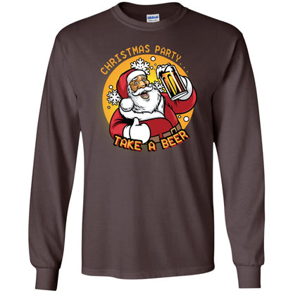 Christmas Party Take A Beer Santa X-mas Gift Shirt Dark Chocolate