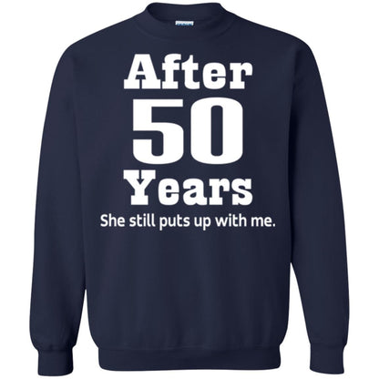 50th Anniversary T-shirt She Still Put Up With Me Navy