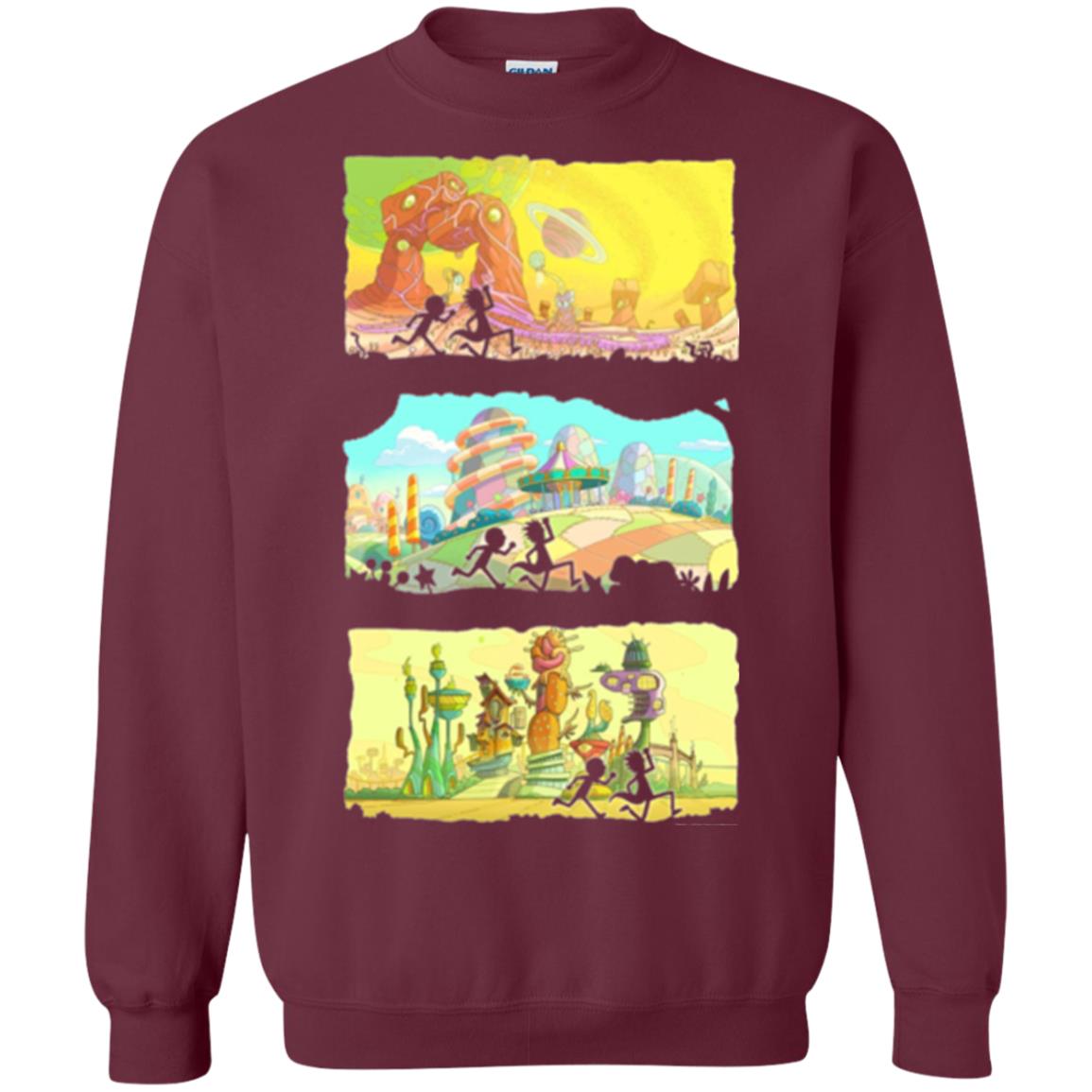 Movie T-shirt Running Silhouettes On Alien Land Maroon