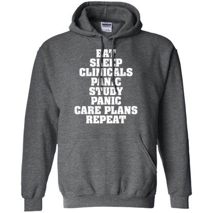 Funny Nursing Student T-shirt Eat Sleep Clinicals Panic Dark Heather