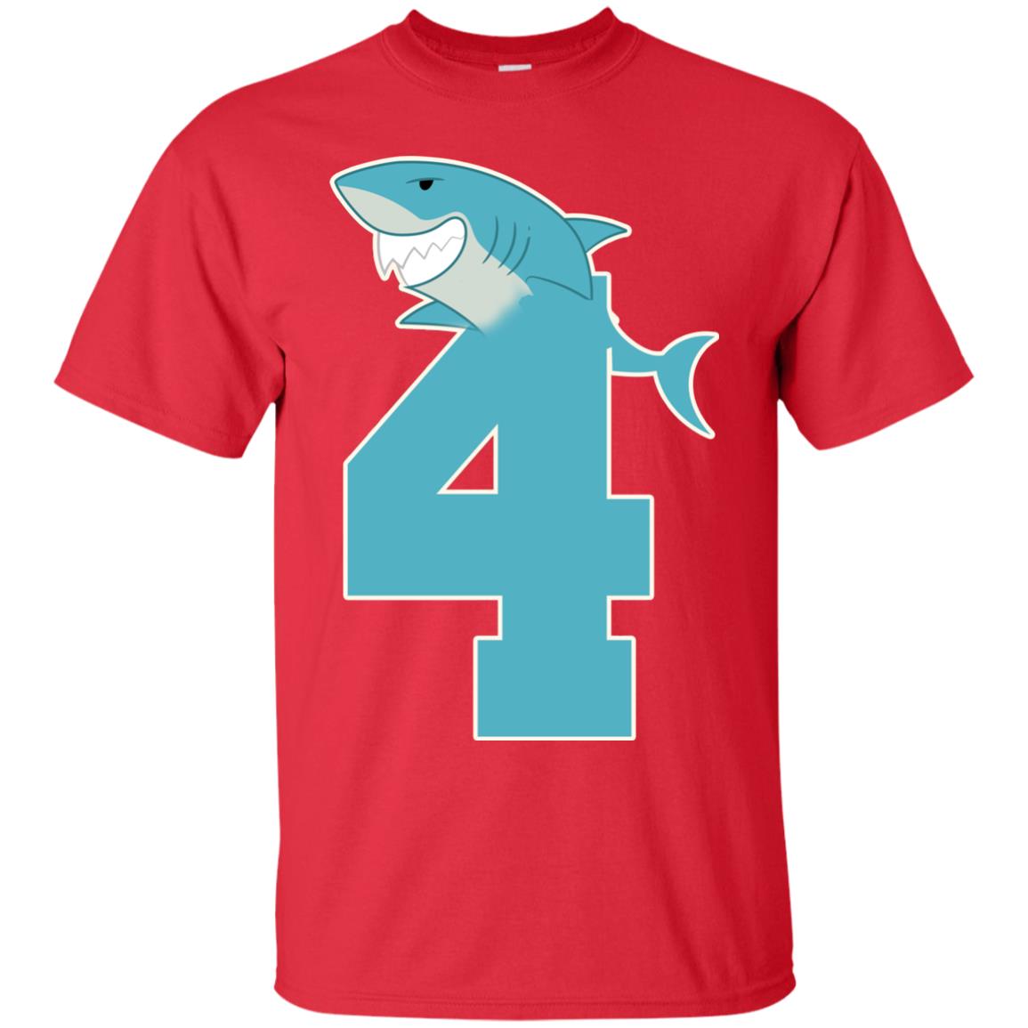 4th Birthday Shark Party Shirt Red