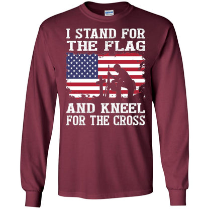 Miiitary T-shirt Stand For The Flag And Kneel For The Cross Maroon