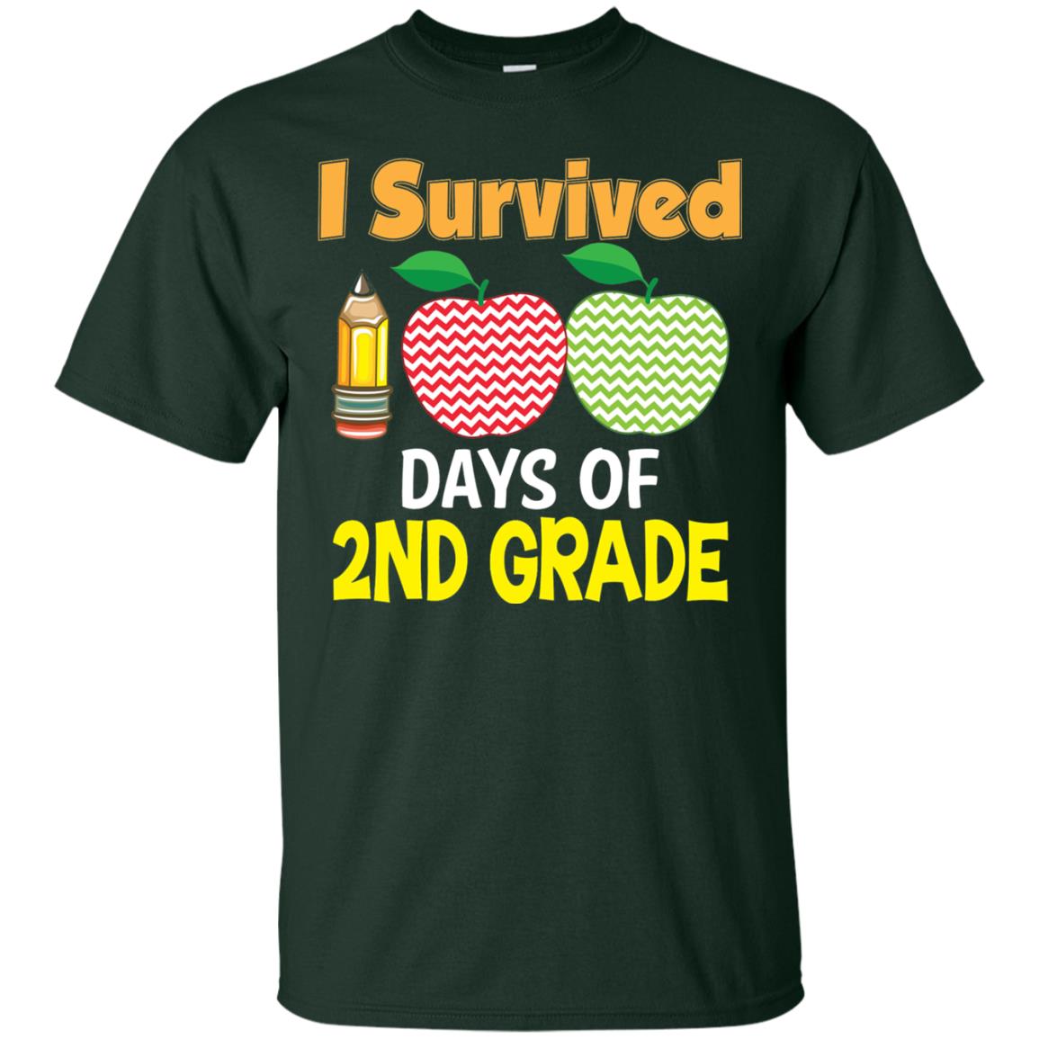 Kindergarten T-shirt I Survived 100 Days Of 2nd Forest Green
