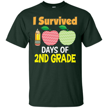 Kindergarten T-shirt I Survived 100 Days Of 2nd Forest Green