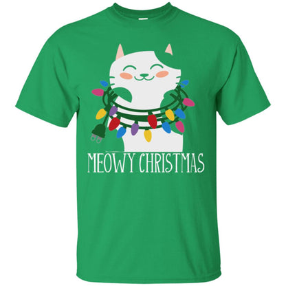 Meowy Christmas Holiday T-shirt Irish Green