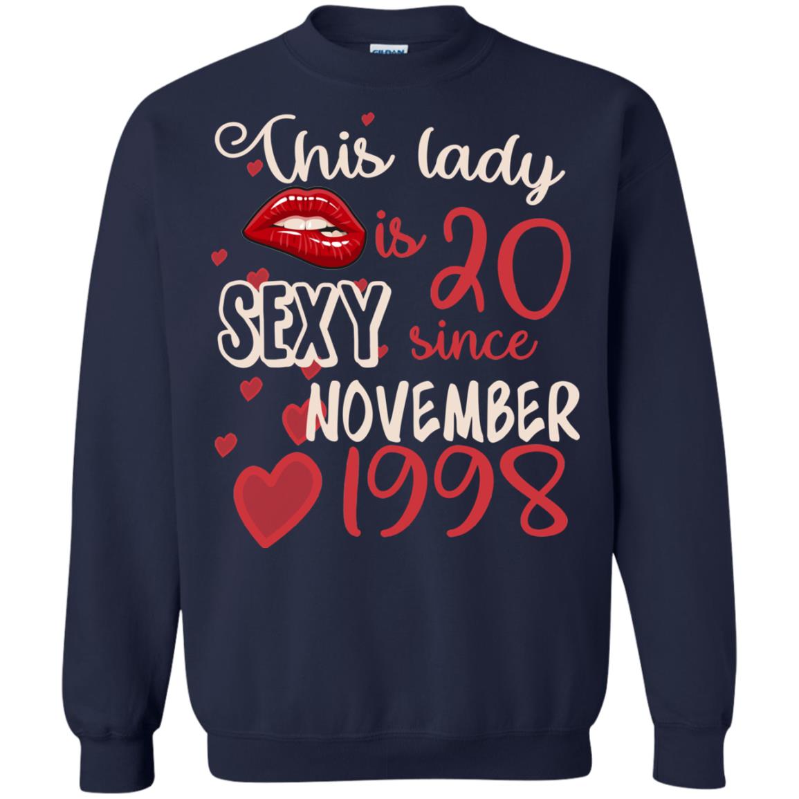 This Lady Is 20 Sexy Since November 1998 20th Birthday Shirt For November Womens Navy