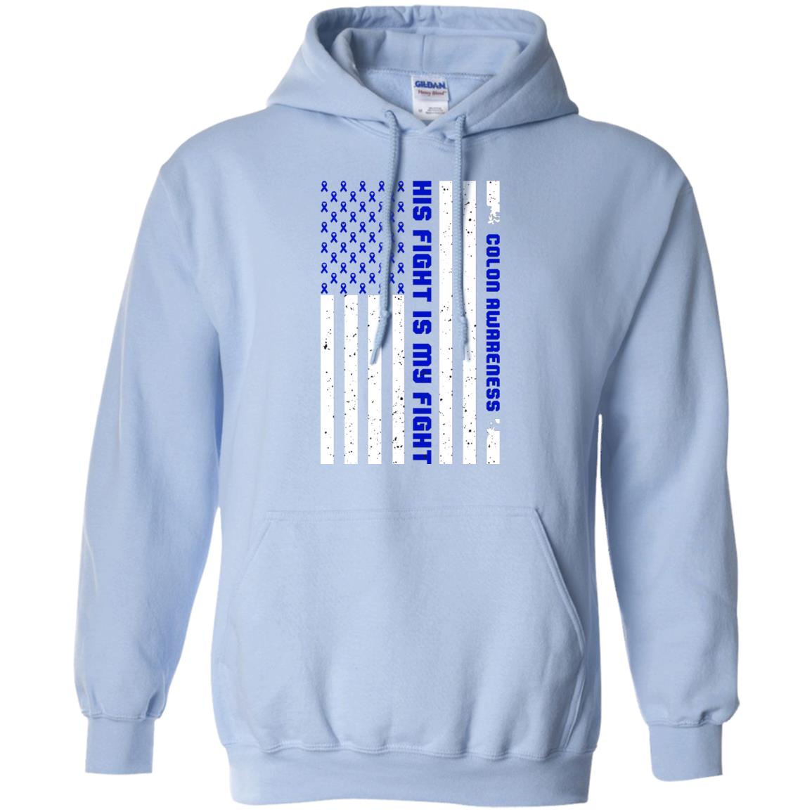 Colon Awareness His Fight Is My Fight Dark Blue Ribbon Stars Flag Of Usa Shirt Light Blue
