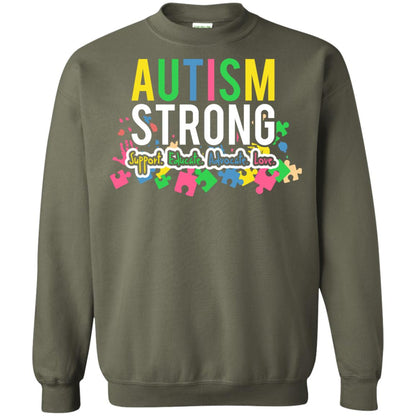 Autism Strong Support Educate Advocate Love Autism Awearness T-shirt Military Green