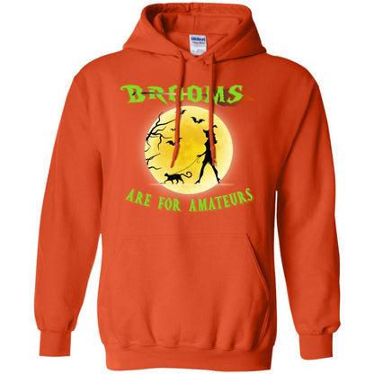 Brooms Are For Amateurs Witches Walk With Cat Funny Halloween Shirt Orange