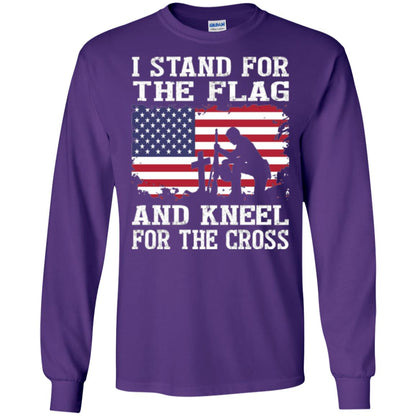 Miiitary T-shirt Stand For The Flag And Kneel For The Cross Purple