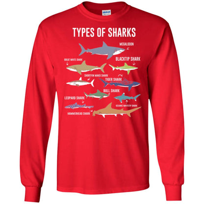 Shark Lovers T-shirt 9 Types Of Sharks Ocean Red