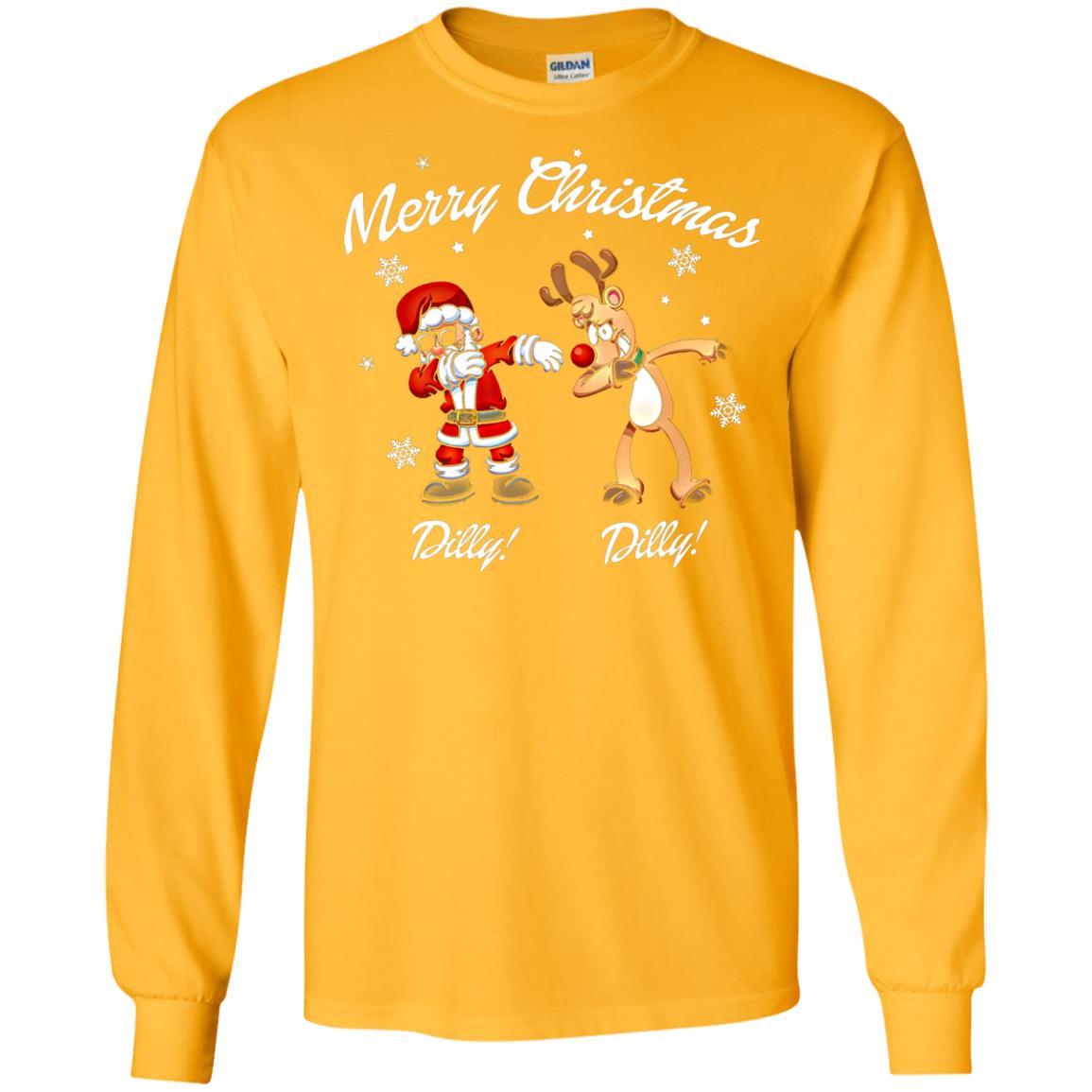Christmas T-shirt Santa And Reindeer Dilly Dilly Gold