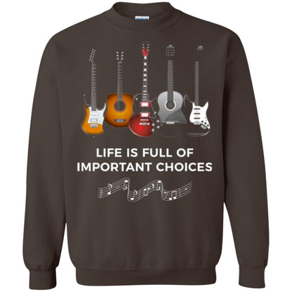 Funny Guitar T-shirt Life Is Full Of Important Choices Dark Chocolate