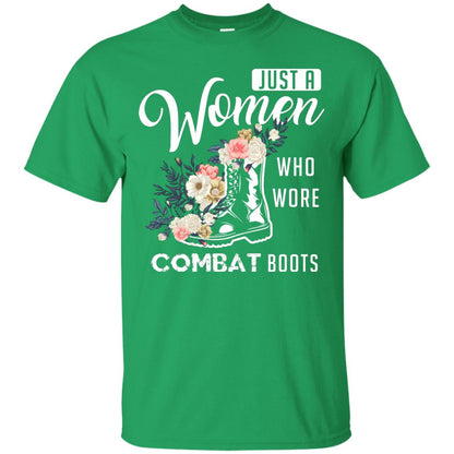 Just A Women Who Wore Combat Boots Female Veteran T-shirt Irish Green
