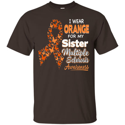 I Wear Orange For My Sister Multiple Sclerosis Awareness T-shirt Dark Chocolate