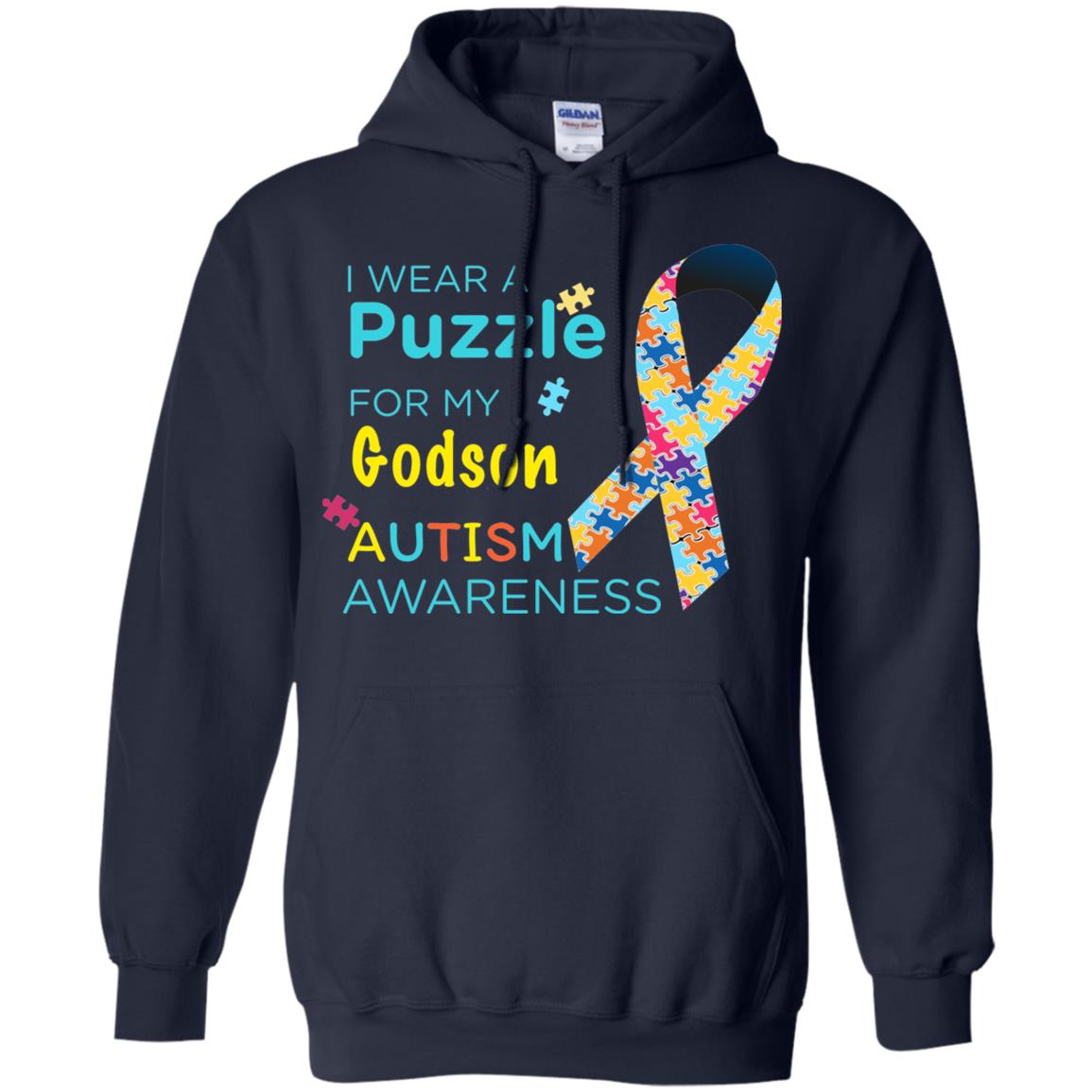 I Wear Puzzle For My Godson Autism Awareness Shirt Navy
