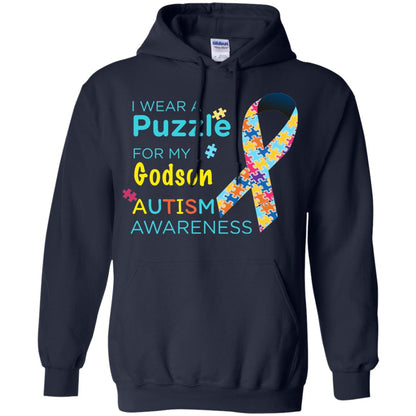 I Wear Puzzle For My Godson Autism Awareness Shirt Navy