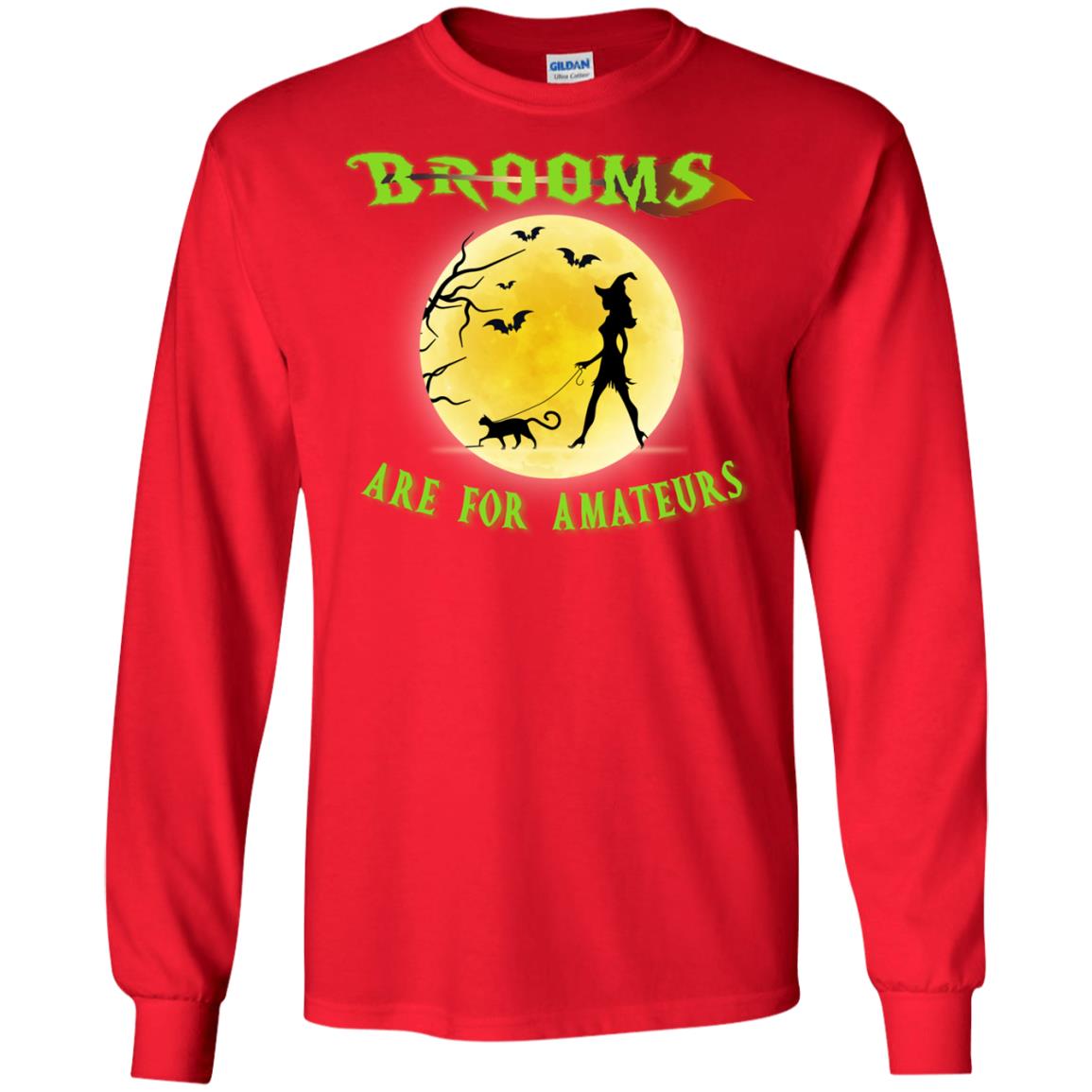 Brooms Are For Amateurs Witches Walk With Cat Funny Halloween Shirt Red