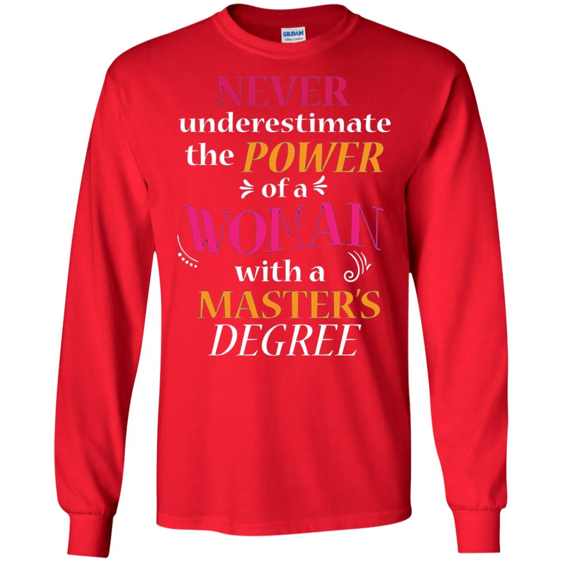 Funny Masters Degree T-shirt Never Underestimate The Power Red