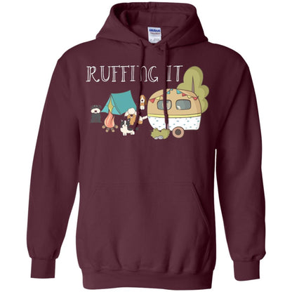Ruffing It Camping With Dogs Camper T-shirt Maroon
