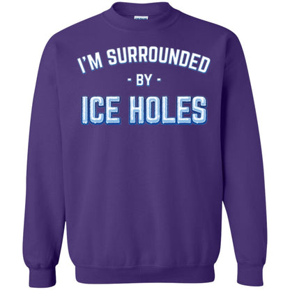 Funny Ice Fishing T-shirt I_m Surrounded By Ice Holes Purple