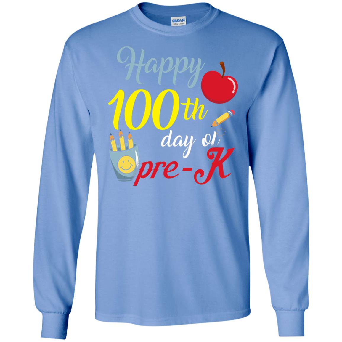 Kindergarter T-shirt Happy 100th Day Of Pre-k Carolina Blue