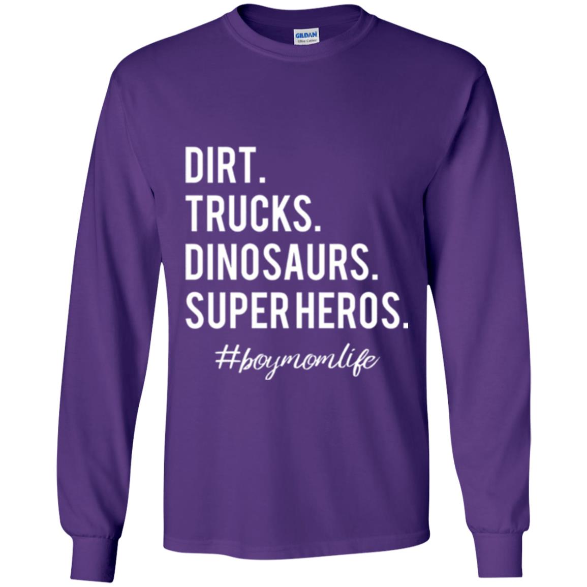 Dirt Trucks Dinosaurs Super Heros #boymomlife Mommy T-shirt Purple