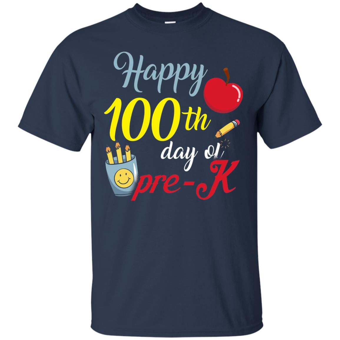 Kindergarter T-shirt Happy 100th Day Of Pre-k Navy