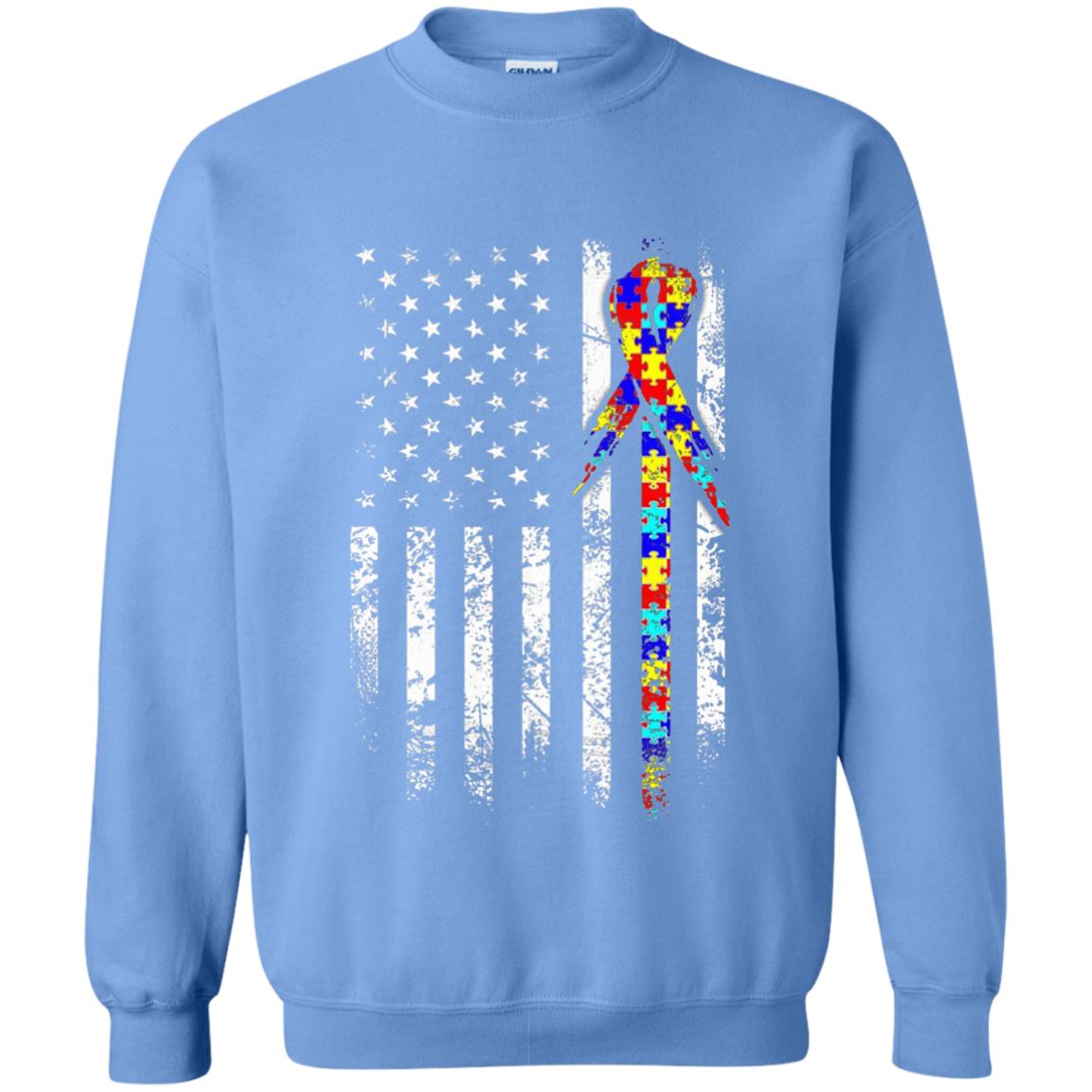 American Flag Distressed Autism Awareness T-shirt Carolina Blue