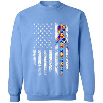 American Flag Distressed Autism Awareness T-shirt Carolina Blue
